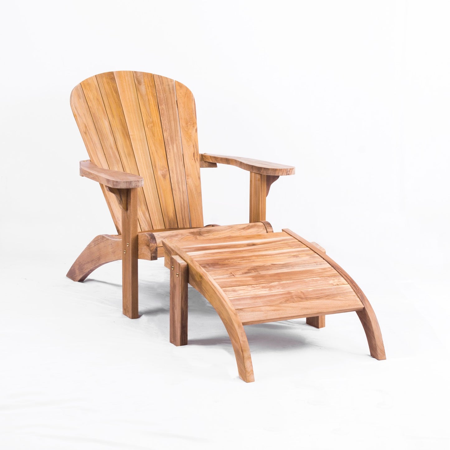 Outdoor Teak Adirondack Lounge Chair With Ottoman
