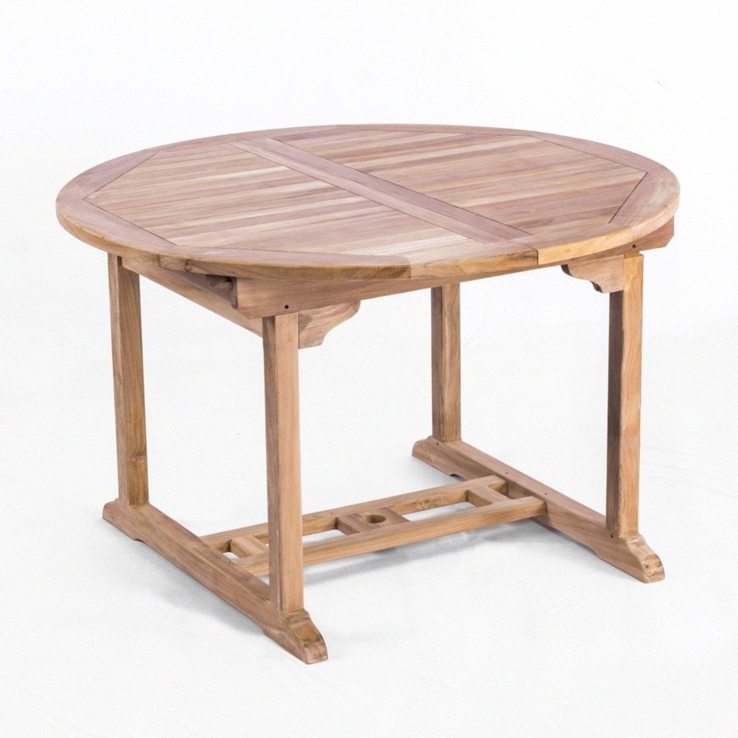 Extendable Round to Oval Teak Outdoor Dining Table - Seats 4 to 6