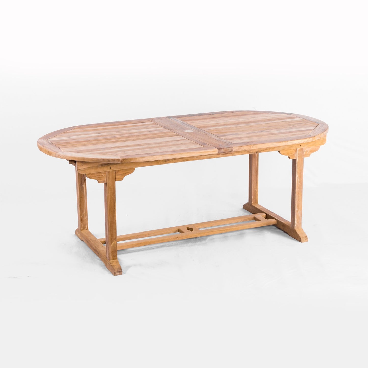 Extendable Double Leaf Oval Outdoor Teak Dining Table - Seats 6 to 10