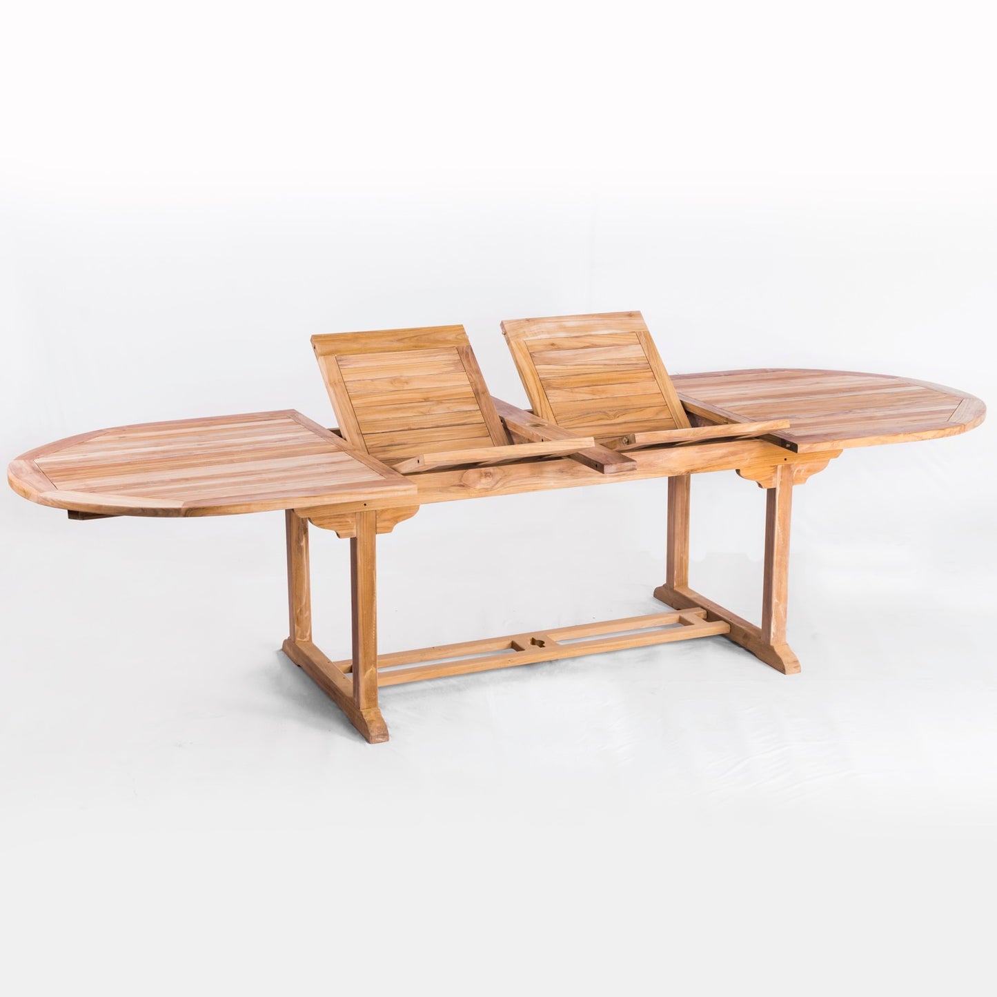 Extendable Double Leaf Oval Outdoor Teak Dining Table - Seats 6 to 10