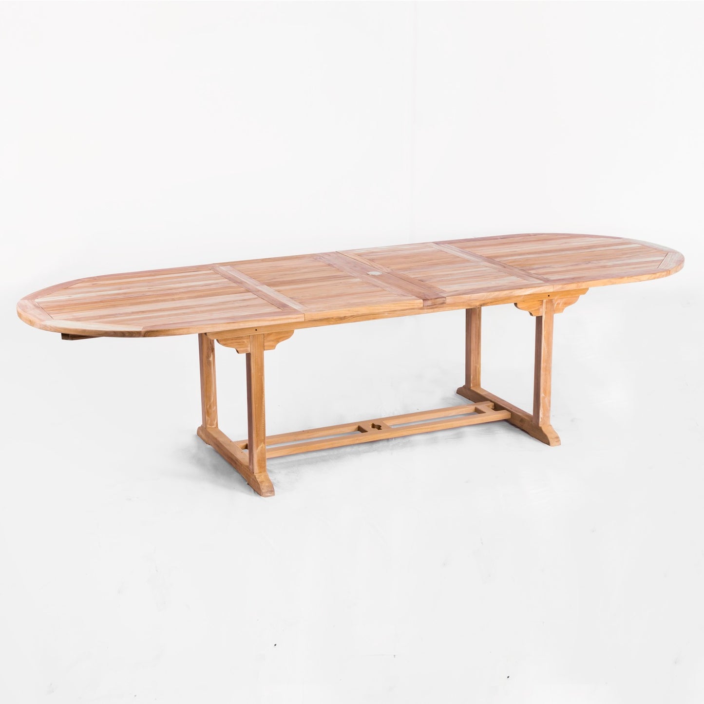 Extendable Double Leaf Oval Outdoor Teak Dining Table - Seats 6 to 10